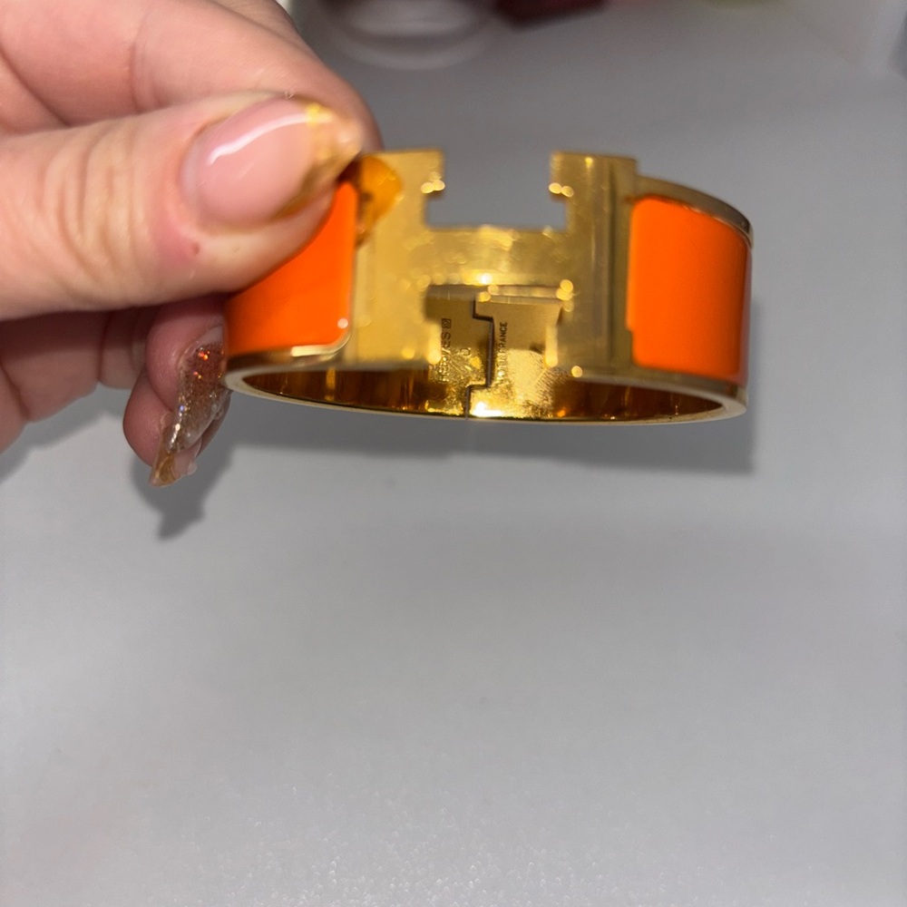 Hermes Gold and Orange Enamel Bracelet